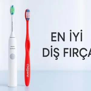 2025’in en iyi diş fırçaları: Oral-B elektrikli, Philips Sonicare elektrikli ve Colgate manuel fırça ile beyaz ve mavi arka planda modern blog kapak görseli.