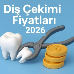 Diş çekimi fiyatları 2026 başlığını içeren TL ve diş çekimi aleti gibi 3D objeler içeren görsel
