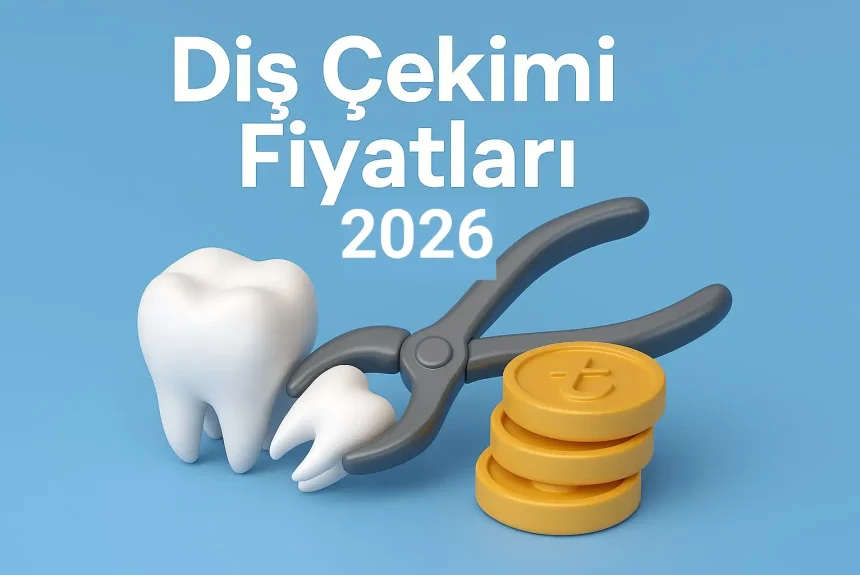Diş çekimi fiyatları 2026 başlığını içeren TL ve diş çekimi aleti gibi 3D objeler içeren görsel