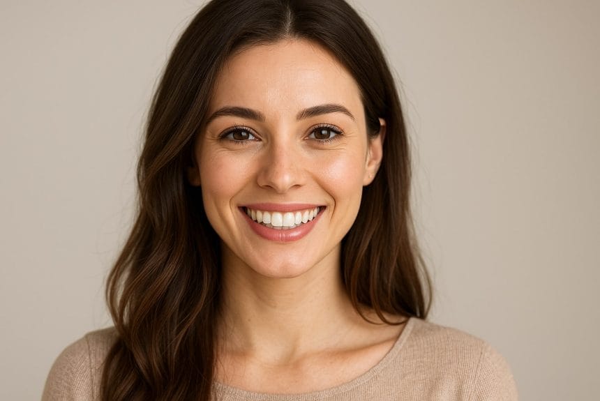 Diş estetiği tedavisi uygulanmış güzel gülüşe sahip bir kadın